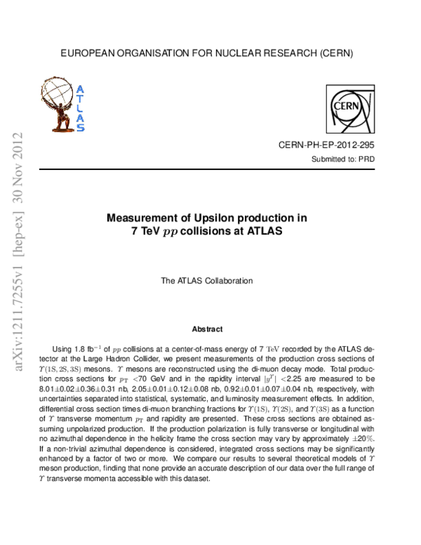 (PDF) Measurement of upsilon production in 7 TeV p p collisions at ATLAS