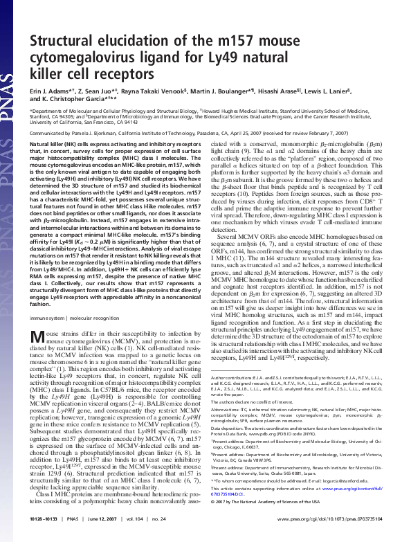 (PDF) Structural elucidation of the m157 mouse cytomegalovirus ligand ...