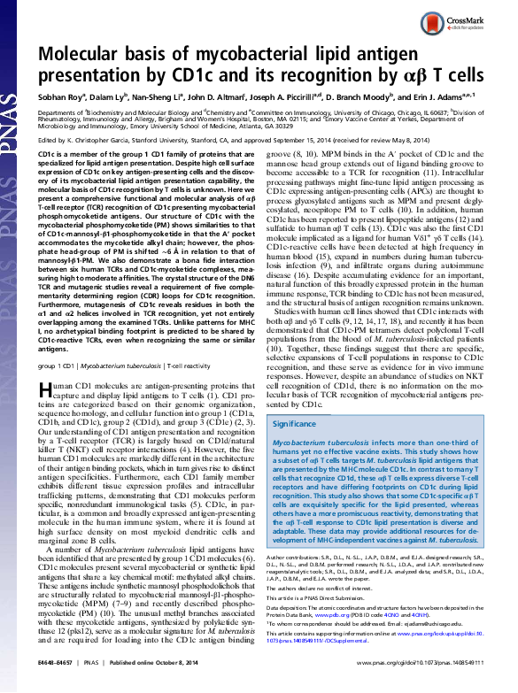 (PDF) Molecular basis of mycobacterial lipid antigen presentation by ...