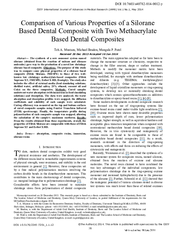 (PDF) Comparison of Various Properties of a Silorane Based Dental