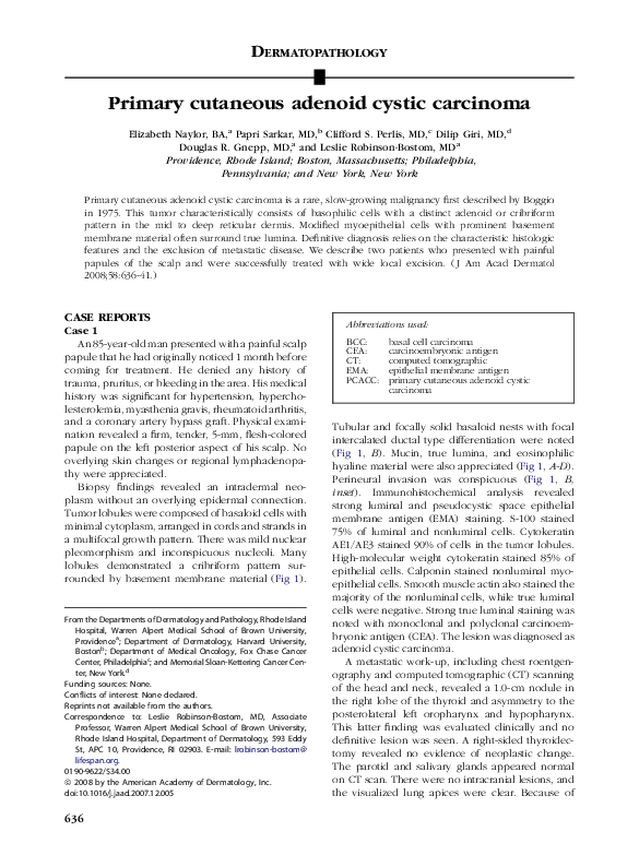 (PDF) Primary Cutaneous Adenoid Cystic Carcinoma | Leslie Robinson ...