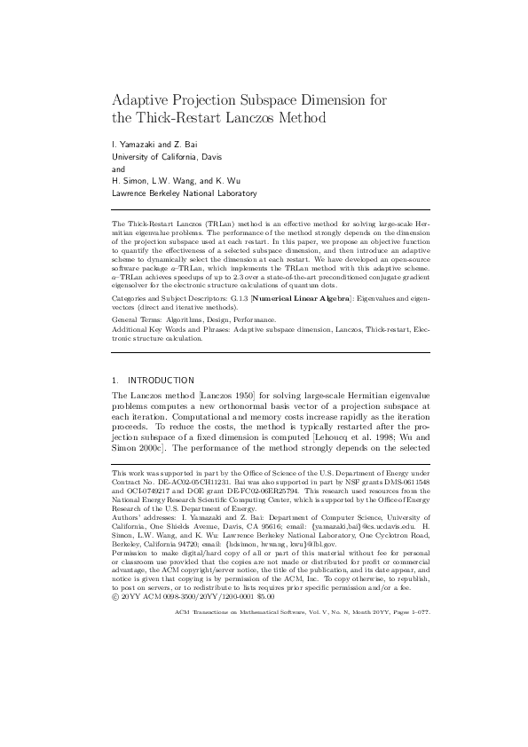 (PDF) Adaptive Projection Subspace Dimension for the Thick-Restart ...
