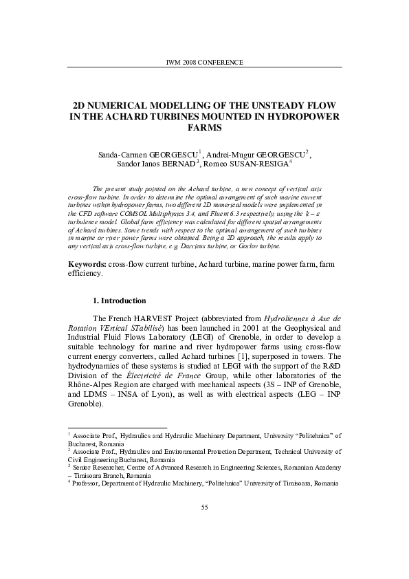 (PDF) 2D NUMERICAL MODELLING OF THE UNSTEADY FLOW IN THE ACHARD ...