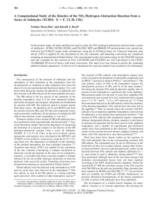 (PDF) A Computational Study of the Kinetics of the NO 3 Hydrogen ...