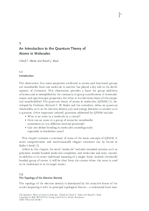 (PDF) An Introduction to the Quantum Theory of Atoms in Molecules