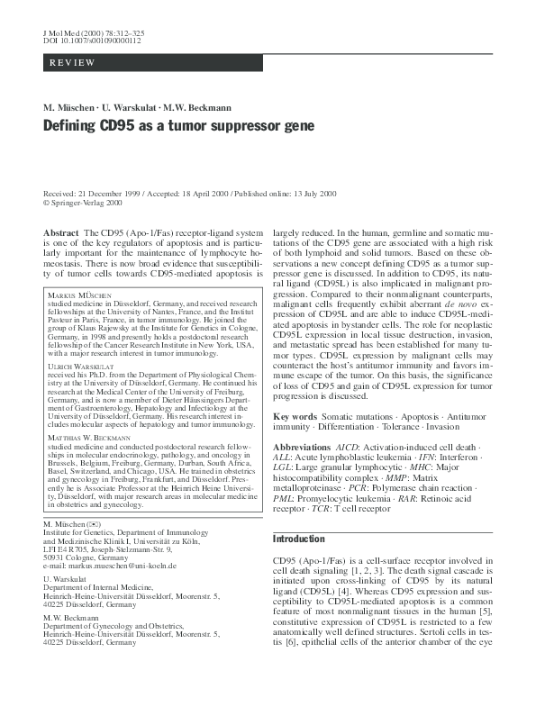 (PDF) Defining CD95 as a tumor suppressor gene