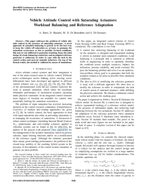 (PDF) Vehicle attitude control with saturating actuators: Workload ...