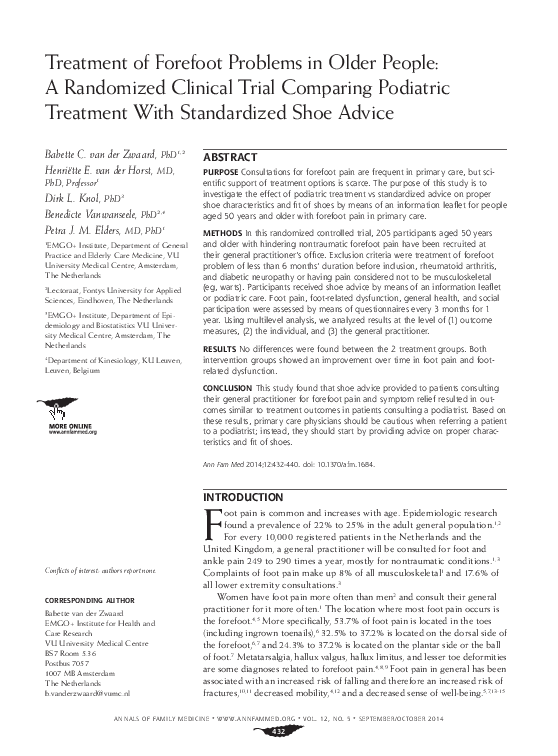 (PDF) Treatment of forefoot problems in older people: study protocol ...