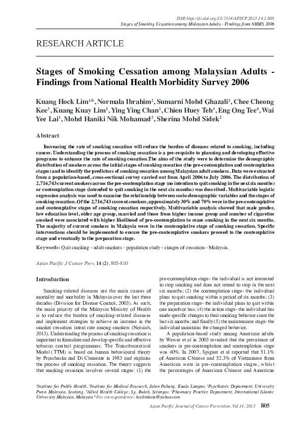 (PDF) Stages of smoking cessation among Malaysian adultsfindings from