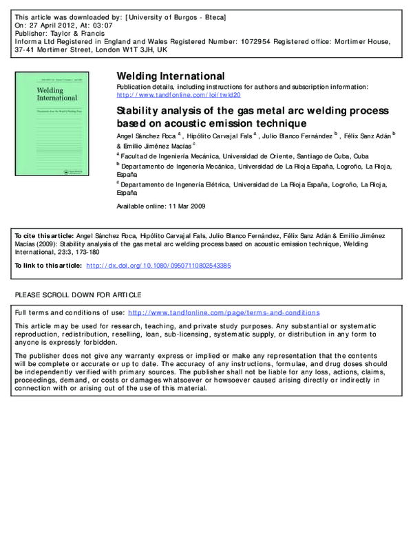 (PDF) Stability analysis of the gas metal arc welding process based on ...