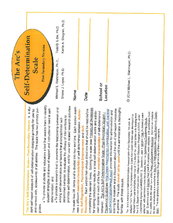 (PDF) The Arc's Self-Determination Scale-Short Form Post-Secondary ...