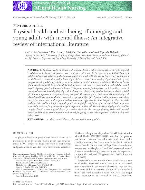 (PDF) Physical health and wellbeing of emerging and young adults with ...