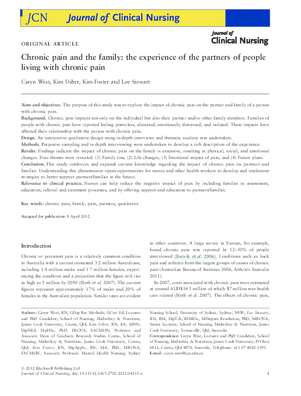 (PDF) Chronic pain and the family: the experience of the partners of ...