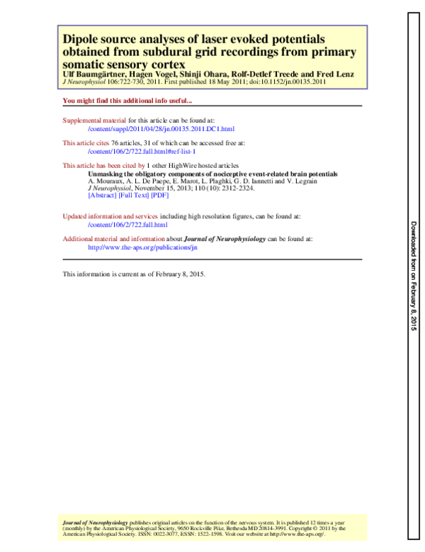 (PDF) Dipole source analyses of laser evoked potentials obtained from ...