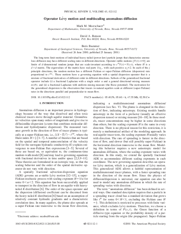 (PDF) Operator Lévy motion and multiscaling anomalous diffusion