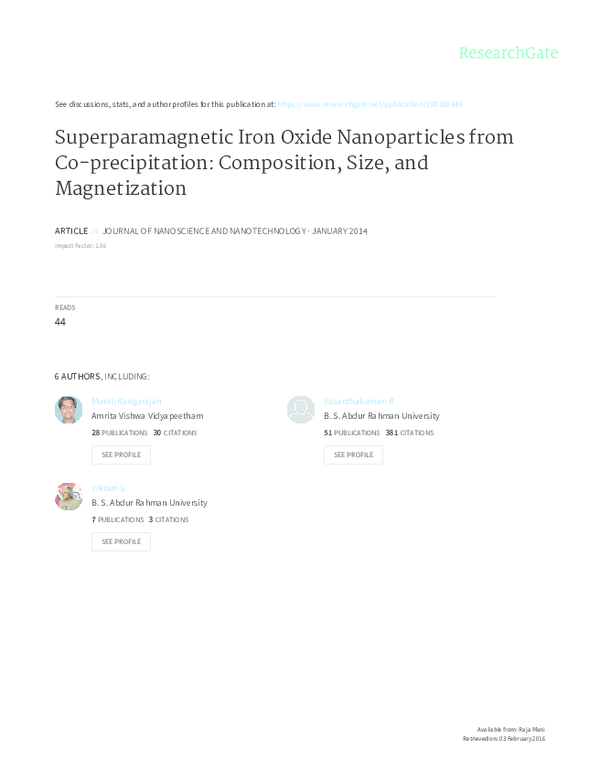 (PDF) Superparamagnetic iron oxide nanoparticles functionalized with ...