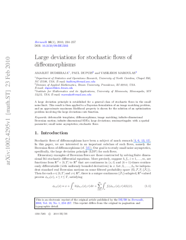 (PDF) Large deviations for stochastic flows of diffeomorphisms