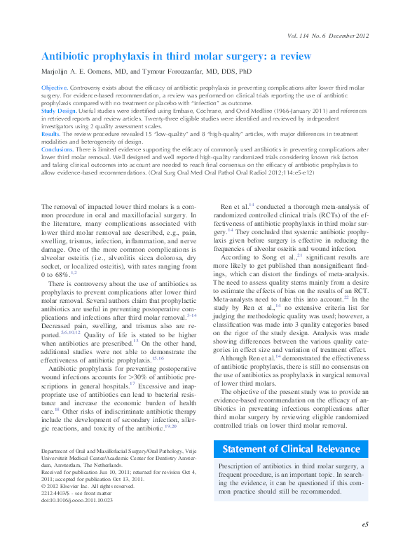 (PDF) Antibiotic prophylaxis in third molar surgery: A randomized ...