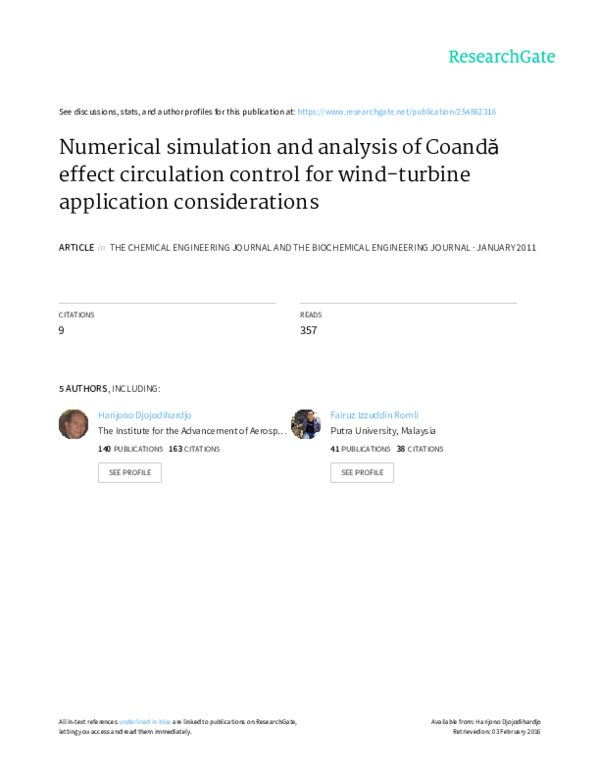 (PDF) NUMERICAL SIMULATION AND ANALYSIS OF COANDA EFFECT CIRCULATION