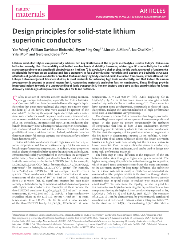 (PDF) Design principles for solid-state lithium superionic conductors