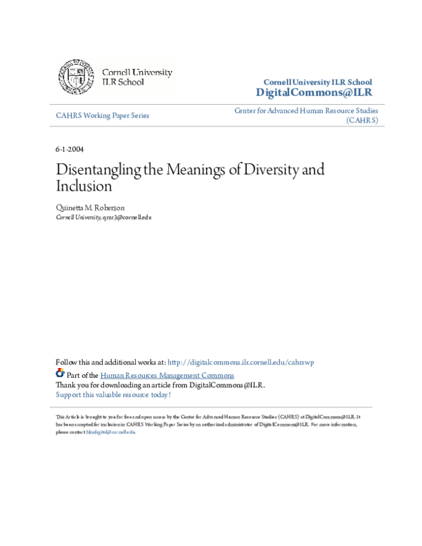 (PDF) Disentangling the Meanings of Diversity and Inclusion in ...