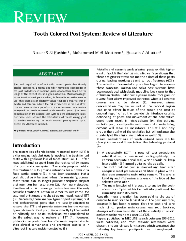 (PDF) Tooth Colored Post System: Review of Literature