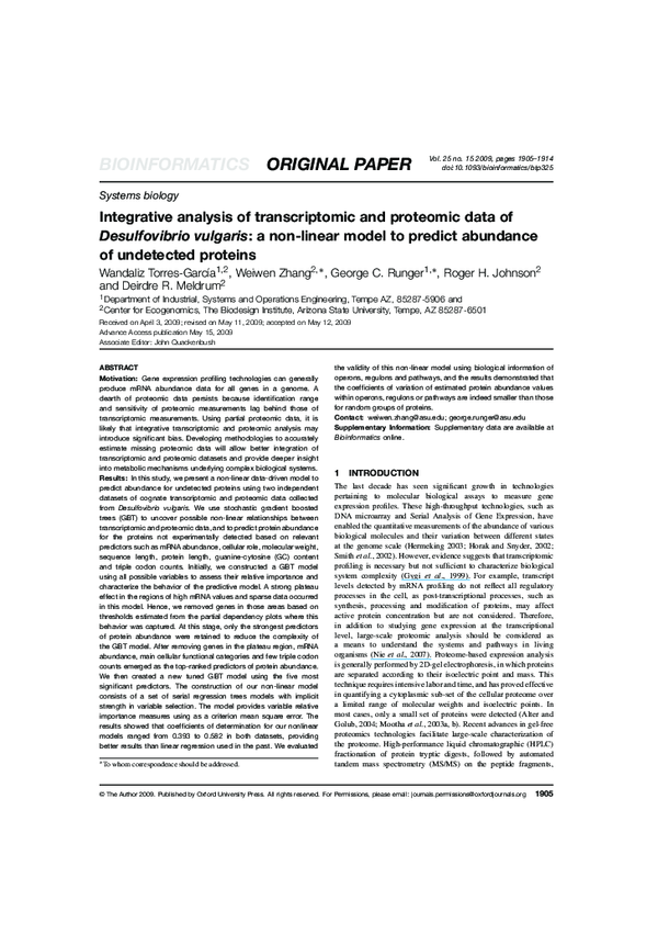 (PDF) Integrative Analysis of Transcriptomic and Proteomic Data ...