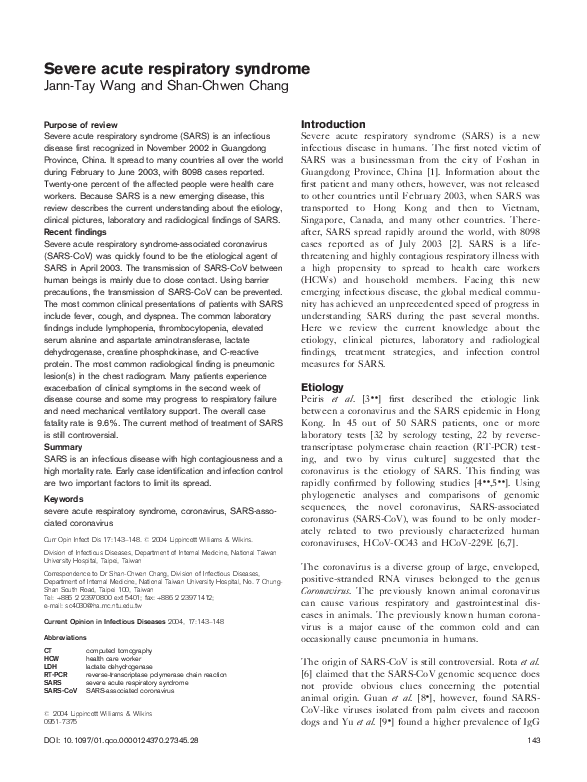 (PDF) Severe Acute Respiratory Syndrome