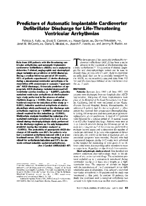 (PDF) Predictors of automatic implantable cardioverter defibrillator