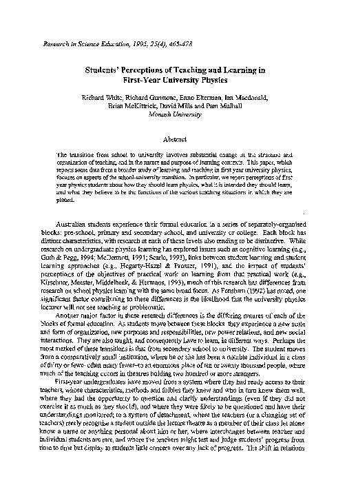 (PDF) Students' perceptions of teaching and learning in first-year ...