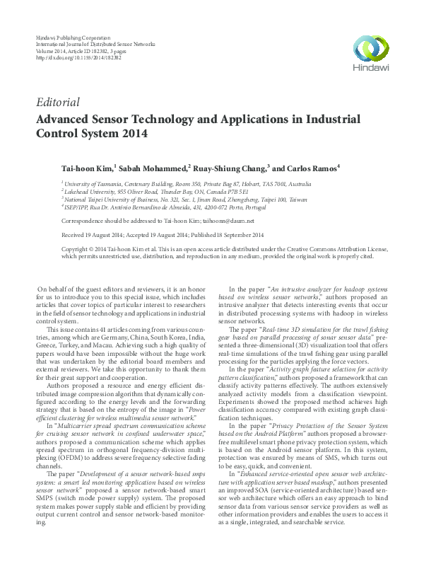 (PDF) Advanced sensor technology and applications in industrial control ...