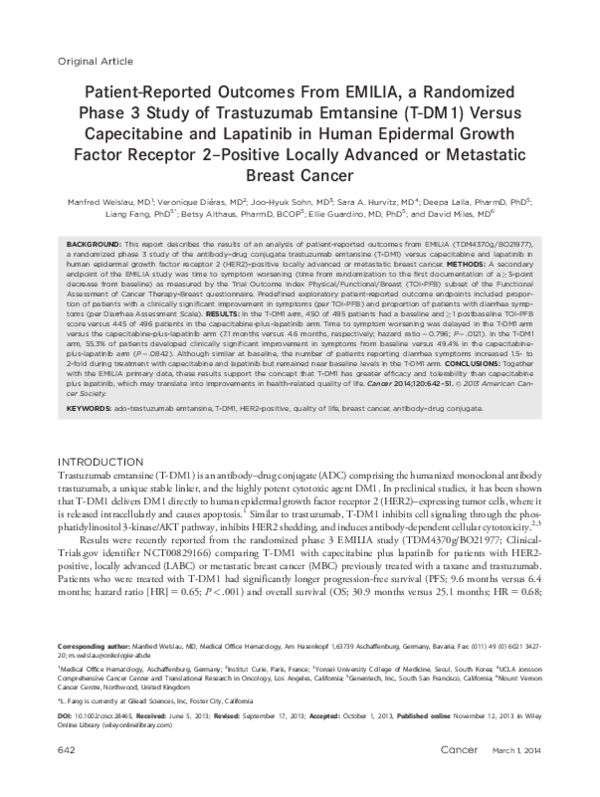 (PDF) Patient-reported outcomes from EMILIA, a randomized phase 3 study ...
