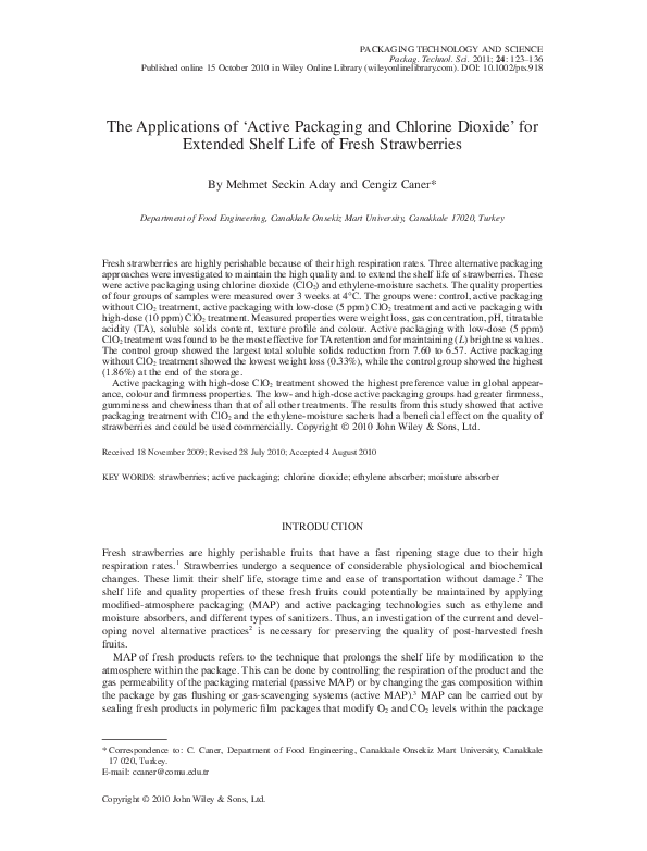 (PDF) The Applications of ‘active packaging and chlorine dioxide’ for