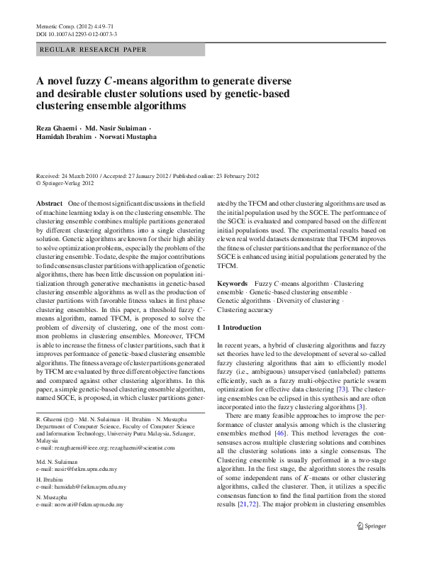 (PDF) A novel fuzzy C-means algorithm to generate diverse and desirable ...
