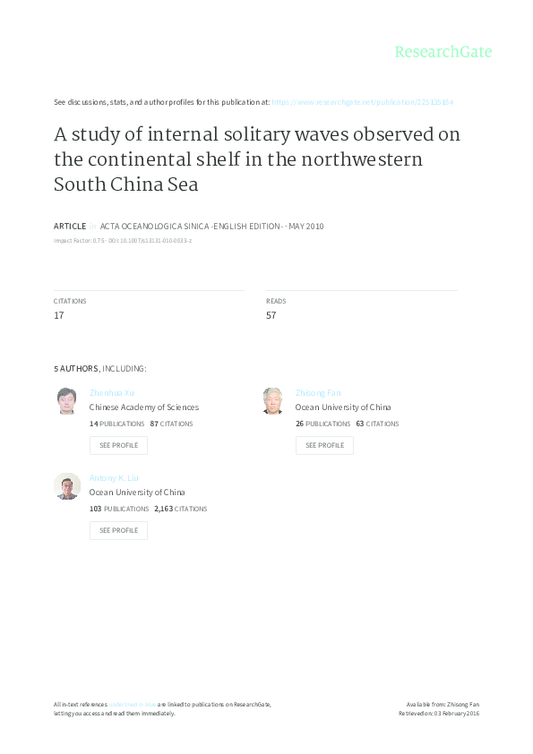 (PDF) A study of internal solitary waves observed on the continental ...