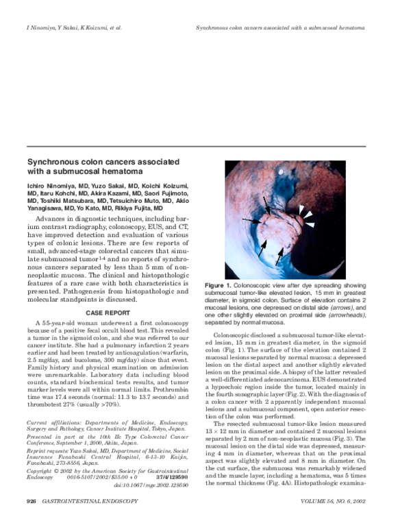 (PDF) Synchronous colon cancers associated with a submucosal hematoma
