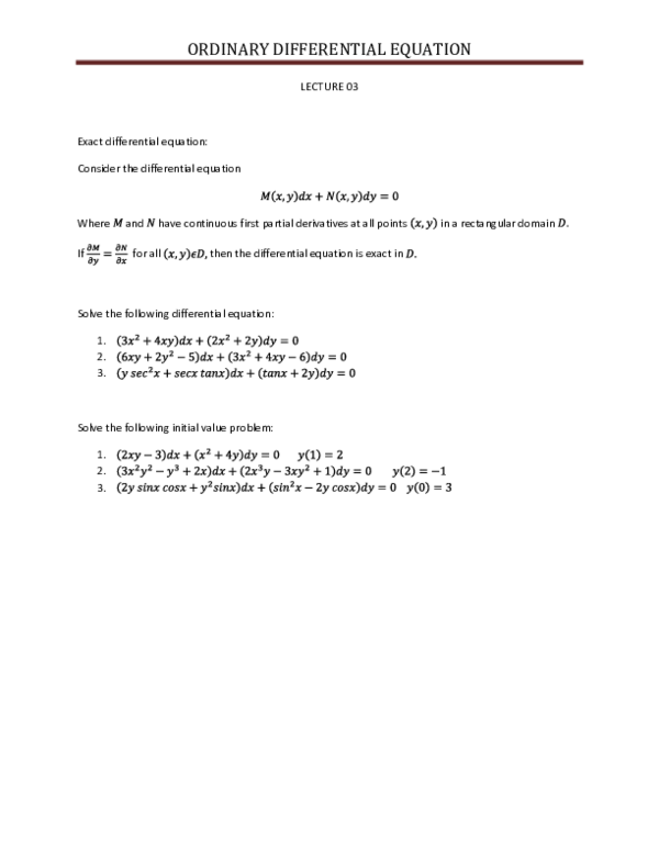 Pdf Ordinary Differential Equation Omar Faruq Roney Academia Edu