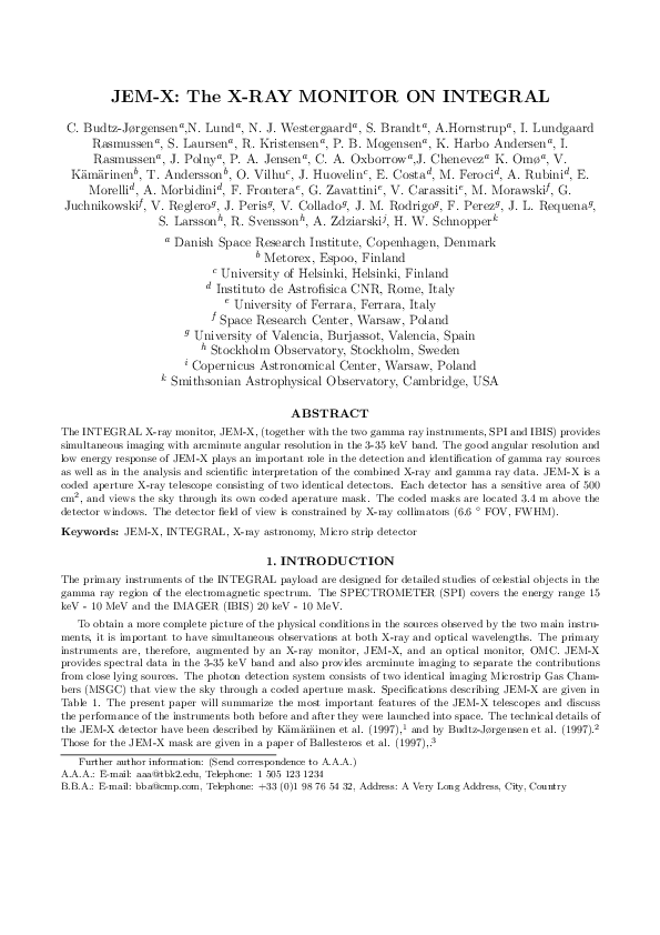 (PDF) JEM?X The Xray monitor aboard INTEGRAL Marek Morawski, N