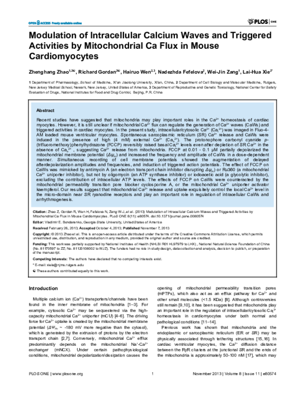 (PDF) Modulation of Intracellular Calcium Waves and Triggered ...