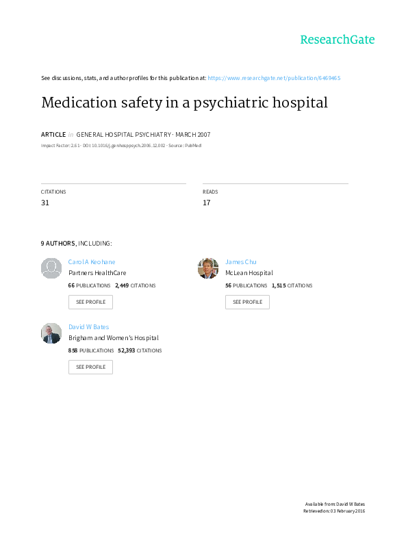(PDF) Medication safety in a psychiatric hospital Jeffrey Rothschild