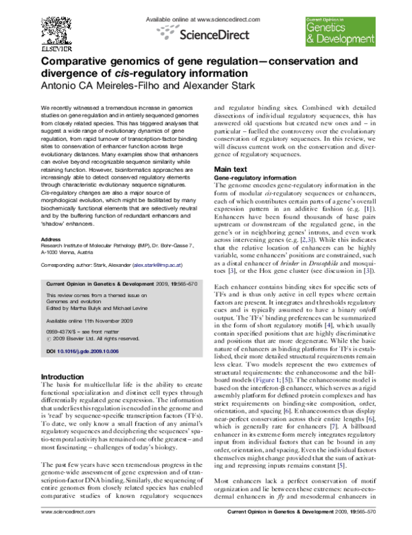 (PDF) Comparative genomics of gene regulation—conservation and ...