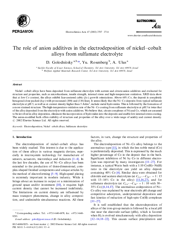 (PDF) The role of anion additives in the electrodeposition of nickel ...