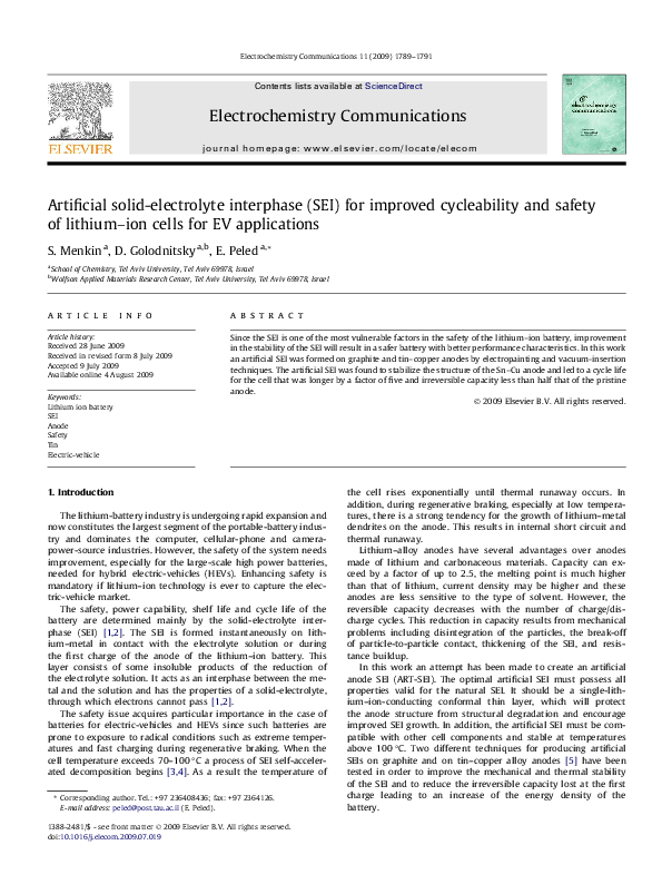 Pdf Artificial Solid Electrolyte Interphase Sei For Improved