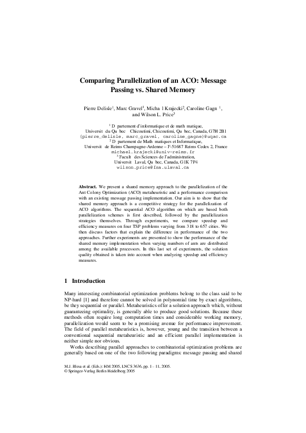 (PDF) Comparing Parallelization of an ACO: Message Passing vs. Shared ...