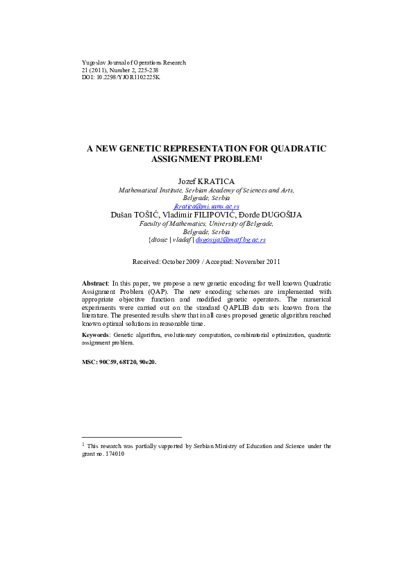 (PDF) A new genetic representation for quadratic assignment problem ...
