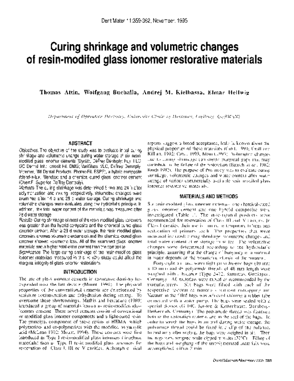 (PDF) Curing shrinkage and volumetric changes of resinmodified glass