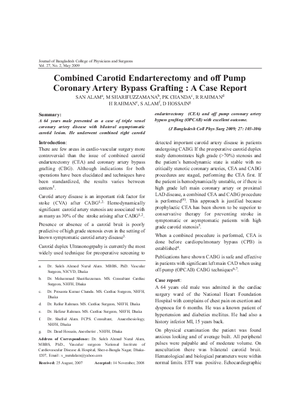 (PDF) Combined Carotid Endarterectomy and Off-Pump Coronary Artery ...