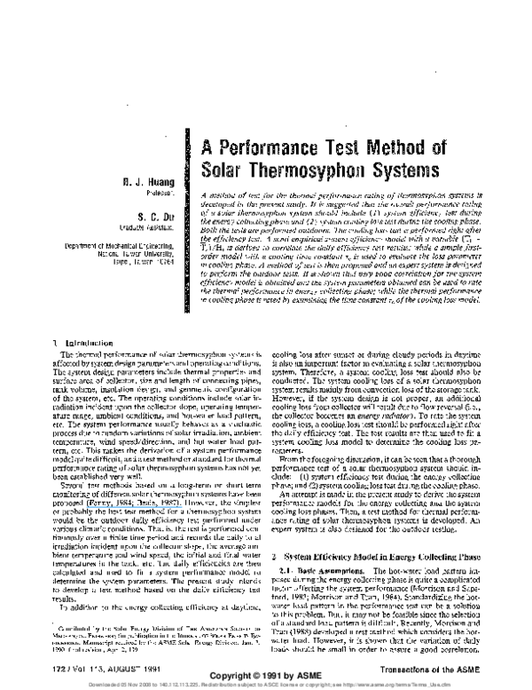 (PDF) A Performance Test Method of Solar Thermosyphon Systems