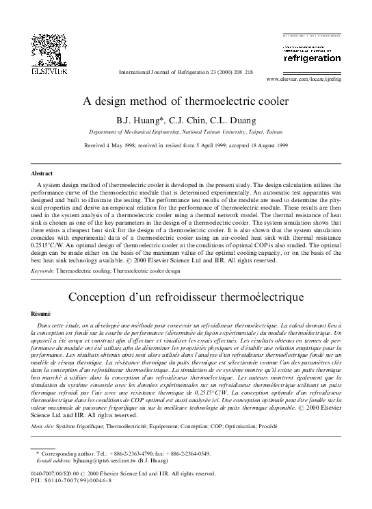(PDF) A design method of thermoelectric cooler BinJuine Huang