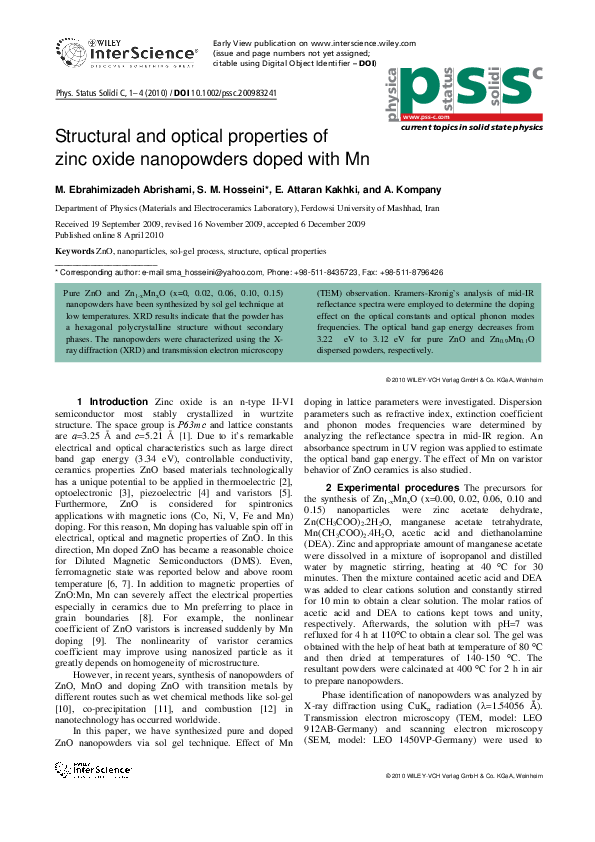 (PDF) Structural and optical properties of zinc oxide thin films ...